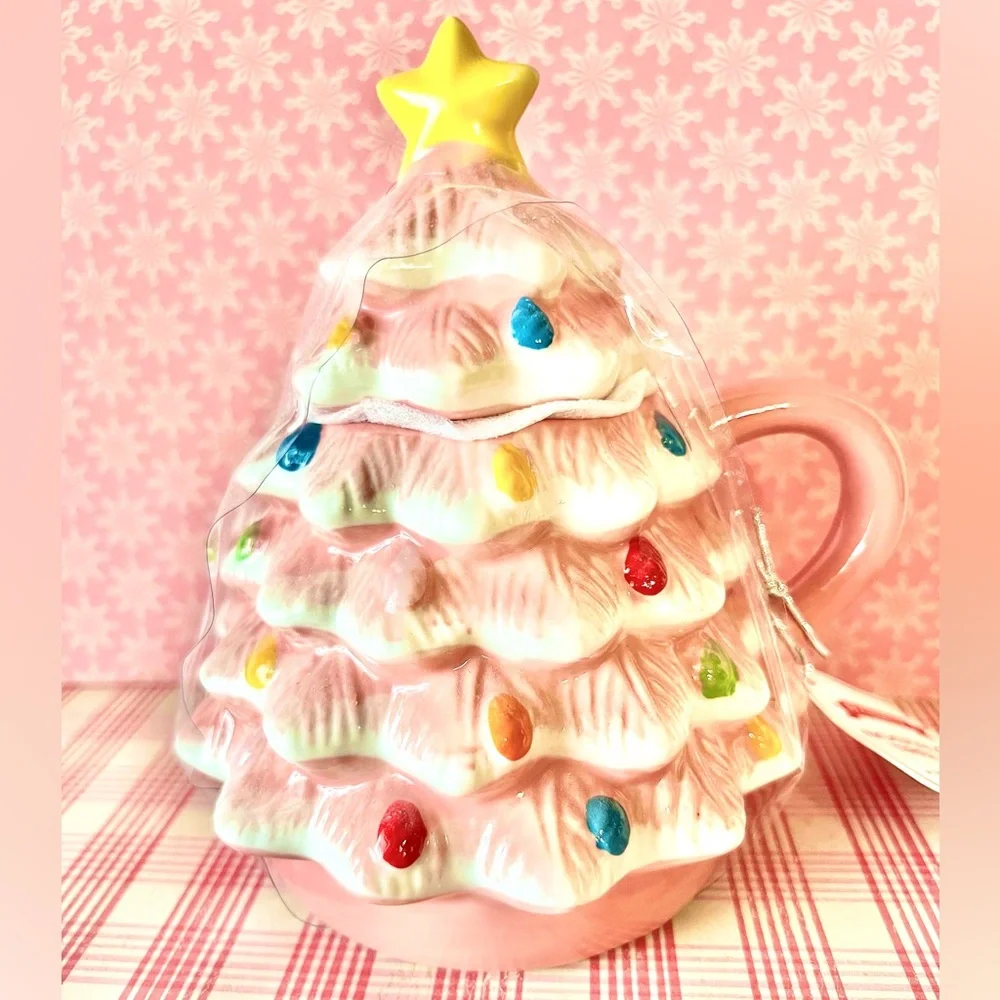 Mr. Christmas Pink Nostalgic Tree Mug with Topper Ornaments Star Coffee
